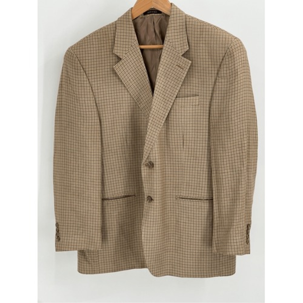 Izod Silk Blazer Sport Coat Suit Jacket Men‎ 43 R Houndstooth Tan Beige Brown